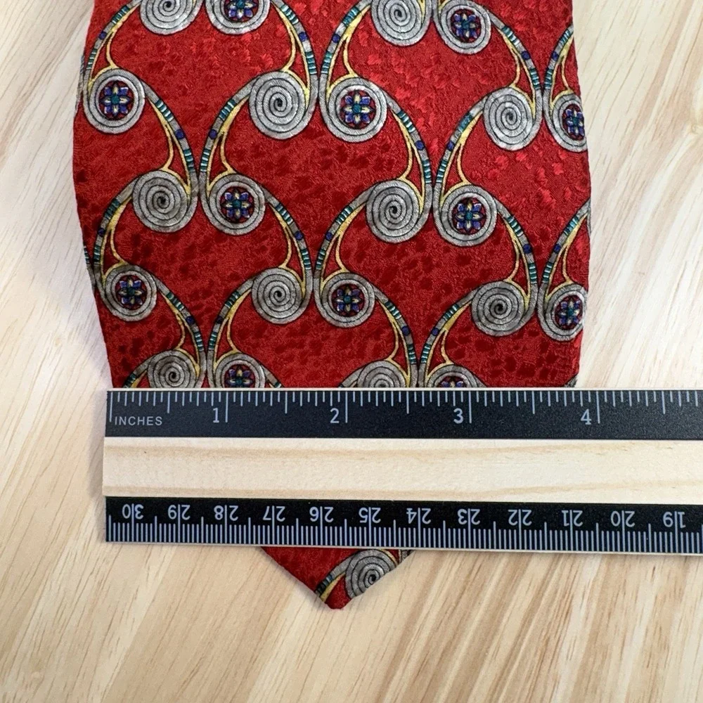 Robert Talbott Men's Red Geometric Abstract Woven Silk Designer Tie One Size